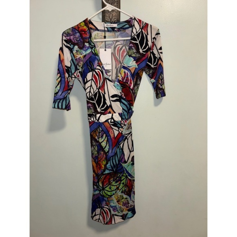 Robert Graham Anna Wrap Dress NWT Sz 2 Colorful Abstract Floral Silk Blend Mini - Picture 3 of 10
